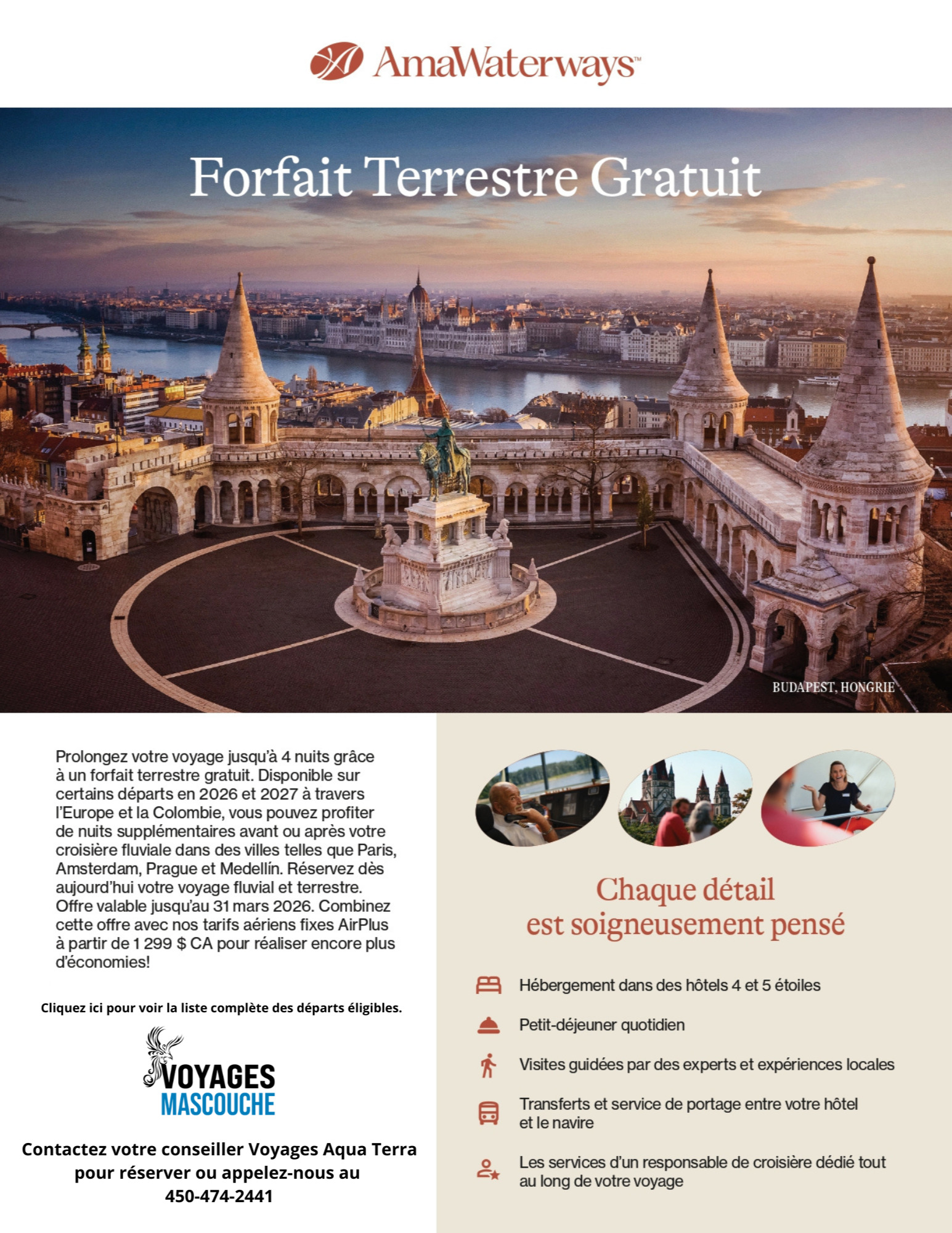 Promotion AmaWaterways Croisière Fluviale - Forfaits Terrestres Gratuits sur certains départs en 2026 et 2027 avec Voyages Aqua Terra Mascouche Promotion AmaWaterways Croisière Fluviale - Forfaits Terrestres Gratuits sur certains départs en 2026 et 2027 avec Voyages Aqua Terra Mascouche