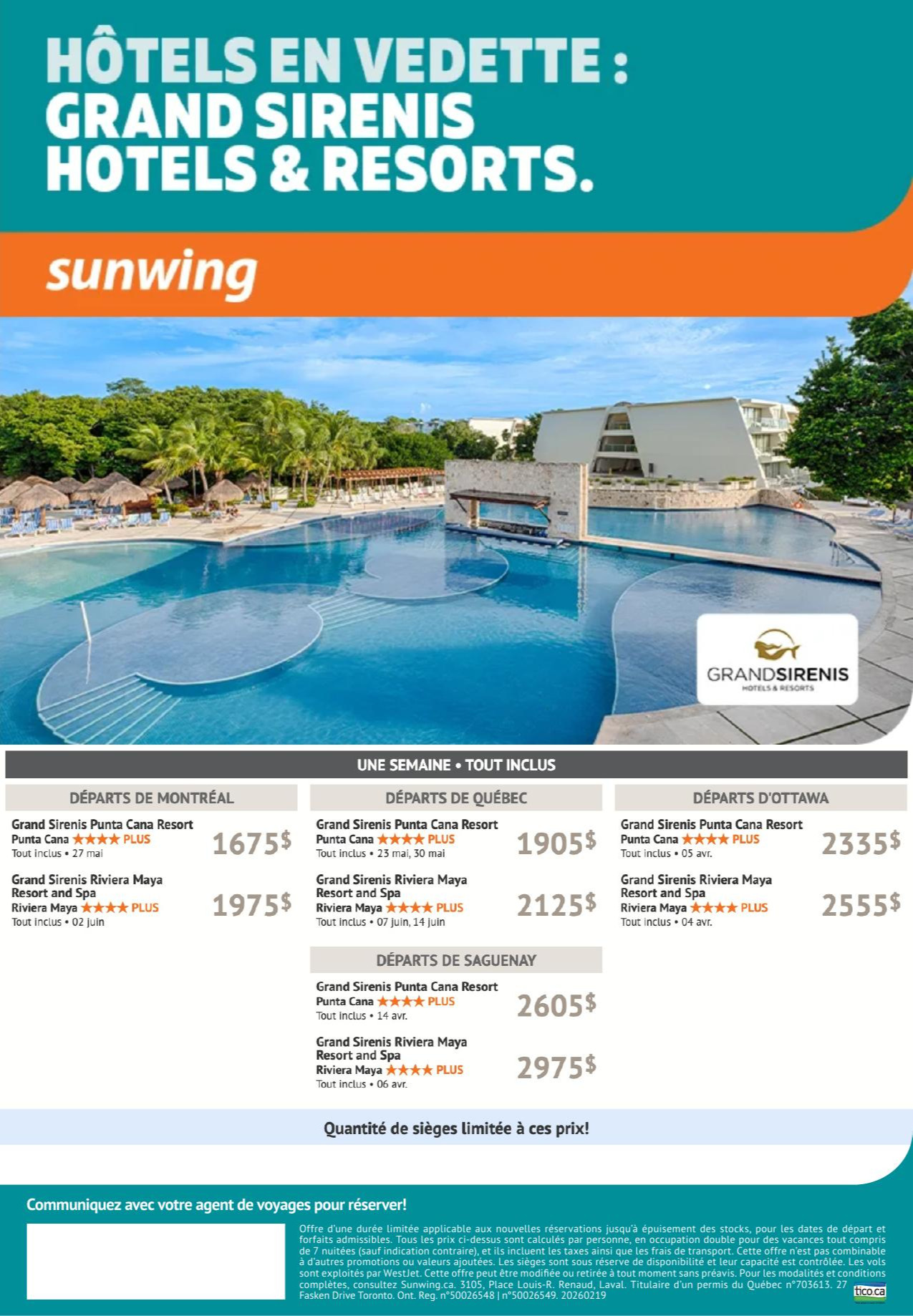 Promotion Vacance Sunwing Hôtels en vedette Grand Sirenis avec Voyages Aqua Terra Mascouche Promotion Vacance Sunwing Hôtels en vedette Grand Sirenis avec Voyages Aqua Terra Mascouche