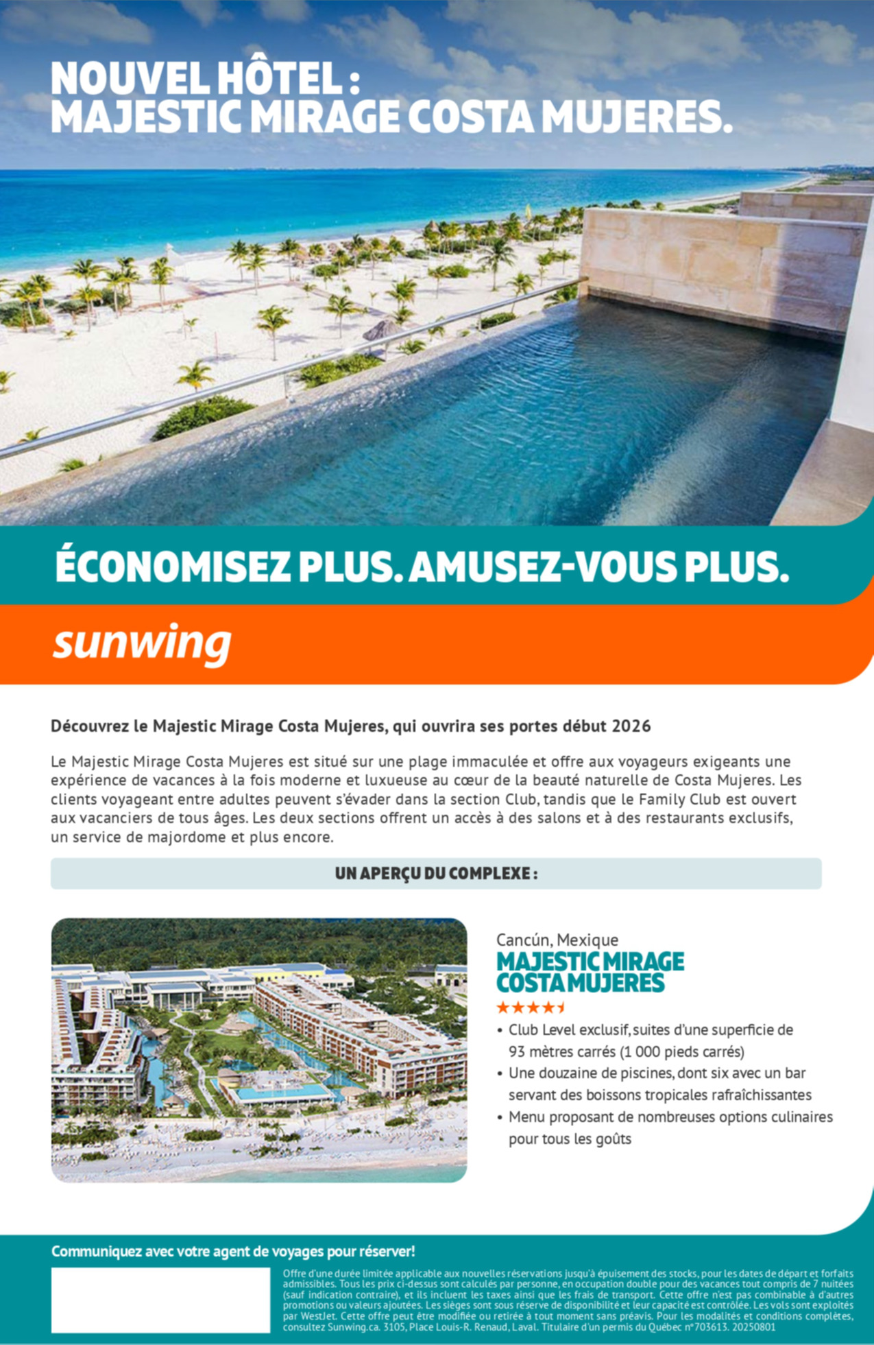Promotion Vacances Sunwing Nouvel Hôtel : Majestic Mirage Costa Mujeres avec Voyages Aqua Terra et Voyages Mascouche Promotion Vacances Sunwing Nouvel Hôtel : Majestic Mirage Costa Mujeres avec Voyages Aqua Terra et Voyages Mascouche